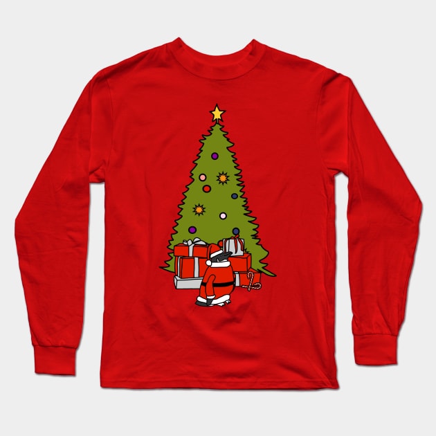 Santa Penguin and Christmas Tree Long Sleeve T-Shirt by ellenhenryart